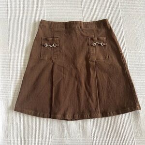 British Khaki High Waist A-Line Skirt Silver Tone Horse Bit Hardware